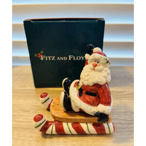 Vintage Fitz And Floyd Yuletide Santa Sleigh Salt Pepper Shakers